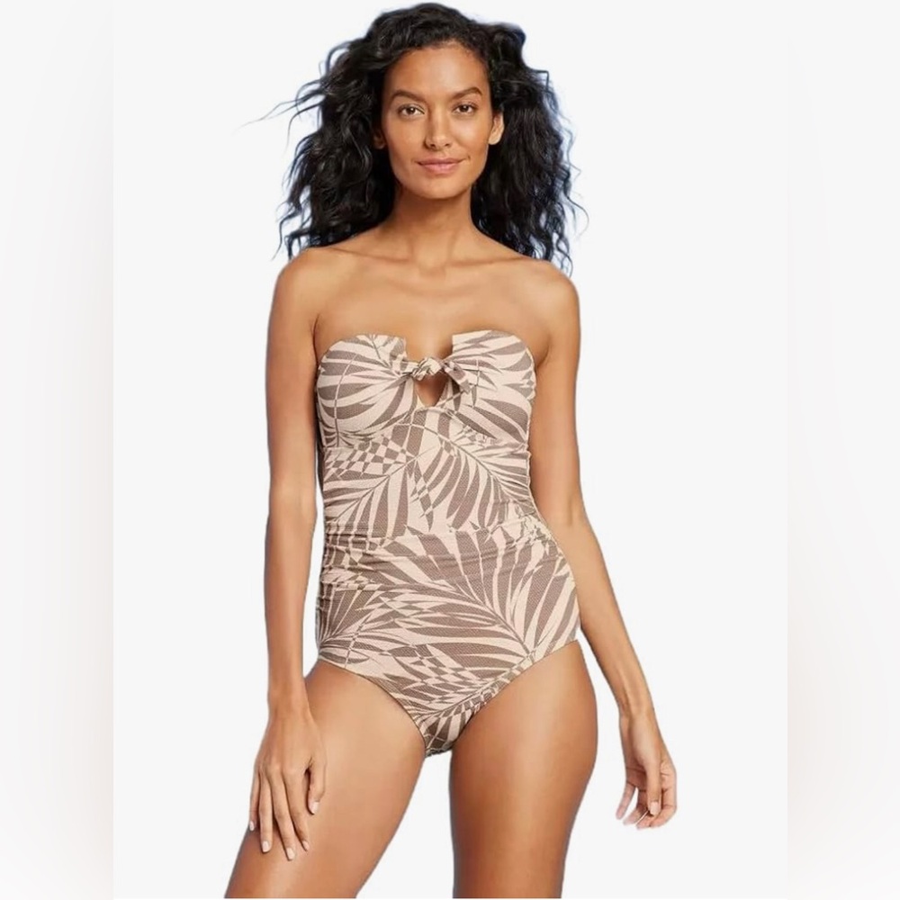 Kona Sol Women's L Palm Pique Bandeau Full Coverage One Piece Swimsuit - EUC!